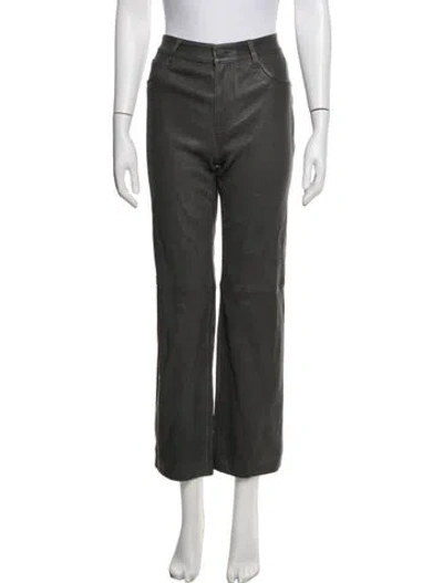 Pre-owned Alice And Olivia Lamb Leather Straight Leg Pants In Green/grey