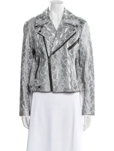 Pre-owned Alice And Olivia Lamb Leather Tweed Pattern Faux Fur Jacket In White