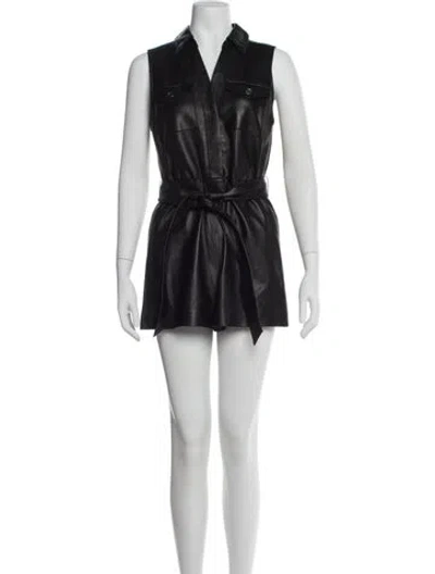 Pre-owned Alice And Olivia Lamb Leather V-neck Romper In Black