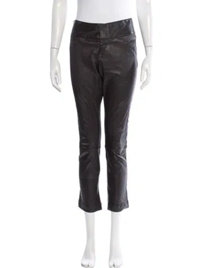Pre-owned Alice And Olivia Lambskin Straight Leg Pants In Gray