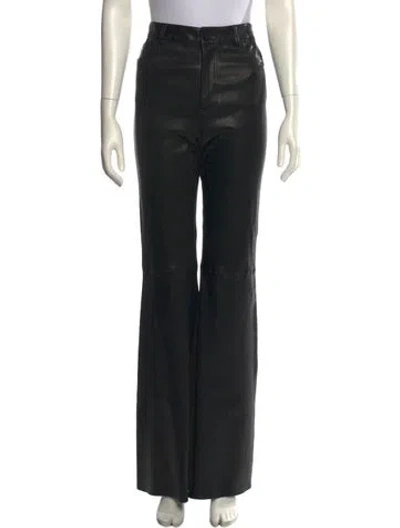 Pre-owned Alice And Olivia Lambskin Wide Leg Pants In Black