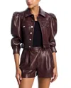 Alice And Olivia Lana Vegan Leather Puffed Sleeve Jacket Dark Chocolate In Brown