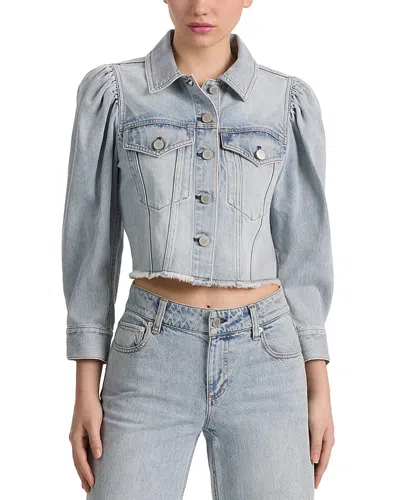 Alice And Olivia Lana Puff Sleeve Denim Jacket In Blue