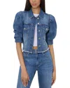 Alice And Olivia Lana Puff Sleeve Denim Jacket In Brooklyn Blue