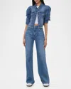 Alice And Olivia Lana Puff Sleeve Denim Jacket In Brooklyn Blue