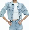 Alice And Olivia Lana Puff Sleeve Denim Jacket In Multi