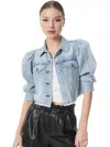 Alice And Olivia Lana Puff Sleeve Denim Jacket In Rockstar Blue
