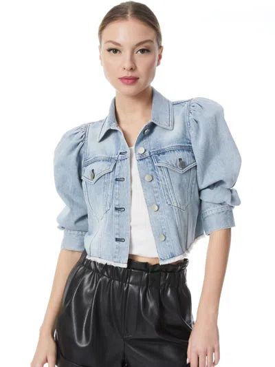 Alice And Olivia Lana Puff Sleeve Denim Jacket In Rockstar Blue