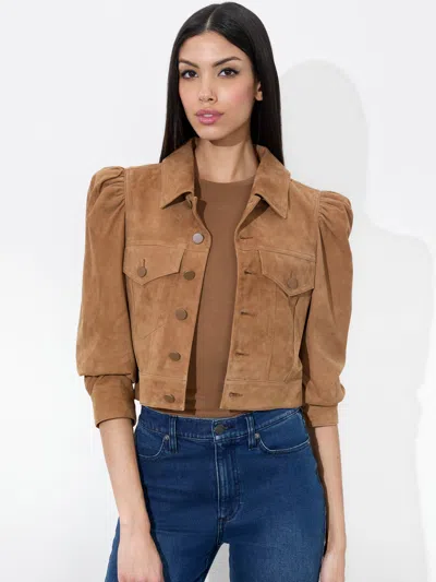 Alice And Olivia Lana Suede Jacket In Camel
