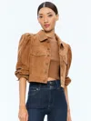 Alice And Olivia Lana Suede Puffed Sleeve Jacket In Camel