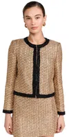 Alice And Olivia Landon Cropped Boxy Jacket With Embellished Trim In Gold