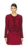 Alice And Olivia Landon Cropped Box Jacket With Trim In Burgundy