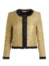 Alice And Olivia Landon Cropped Boxy Jacket With Embellished Trim In Gold
