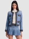 Alice And Olivia Landon Tweed-trimmed Denim Jacket In Blue