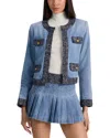 Alice And Olivia Landon Cropped Denim Jacket Celine Vintage In Blue