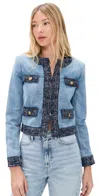 Alice And Olivia Landon Cropped Denim Jacket Celine Vintage In Blue