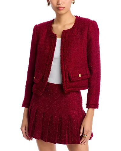 Alice And Olivia Landon Cropped Tweed Jacket In Burgundy