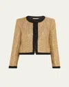 Alice And Olivia Landon Cropped Boxy Jacket With Embellished Trim In Gold