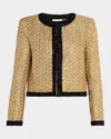 Alice And Olivia Landon Cropped Boxy Jacket With Embellished Trim In Gold