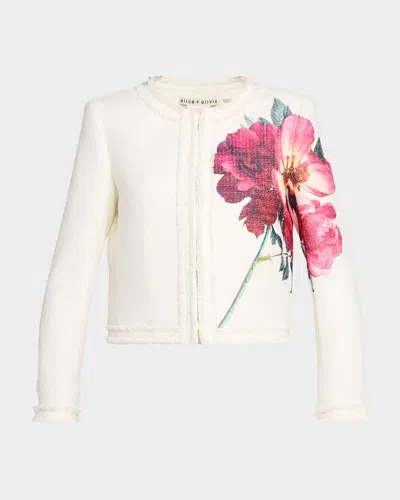 Alice And Olivia Landon Floral Tweed Jacket In White