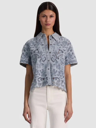 Alice And Olivia Lane Denim Button Down Shirt Sierra Light Blue