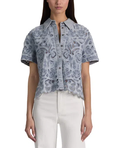 Alice And Olivia Lane Denim Eyelet Shirt In Blue