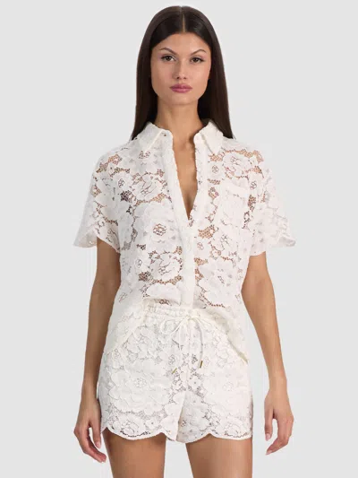 Alice And Olivia Lane Lace Button Down In White