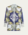 Alice And Olivia Lane Oversized Button-front Blouse In Blue