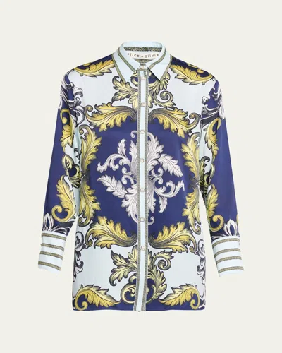 Alice And Olivia Lane Oversized Button-front Blouse In Blue