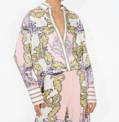 Alice And Olivia Lane Slit Cuff Button Down Shirt In Day Dreamer In Multi