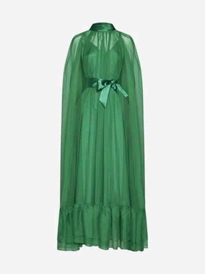 Alice And Olivia Lanelle Chiffon Maxi Cape Dress In Light Emerald