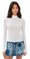 Alice And Olivia Lanie Pointelle Mock Neck Top Soft White In White