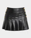 Alice And Olivia Carter Vegan Leather Stretch Pleated Skirt Black In Black