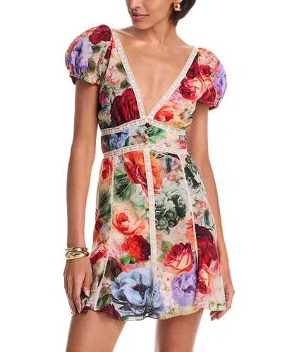 Alice And Olivia Lara Deep V Neck Lace Trim Mini Dress In Multi