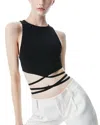 Alice And Olivia Latia Tie Waist Knit Tank In Black