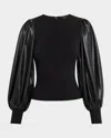Alice And Olivia Alice + Olivia Latoria Mixed Media Top In Black