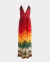 Alice And Olivia Lauren Pleated Maxi Dress In Crystal Tie Dye In Red