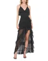 Alice And Olivia Laverne Asymmetrical Ruffle Silk-trim Dress In Black White Dot