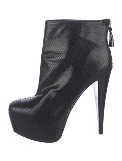 Pre-owned Alice And Olivia Leather Animal Print Boots In Black