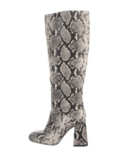 Pre-owned Alice And Olivia Leather Animal Print Boots In Grey