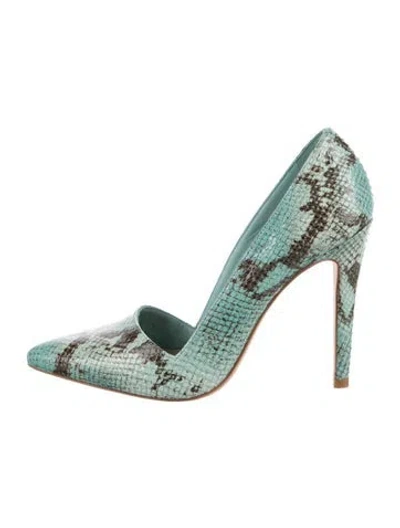 Pre-owned Alice And Olivia Leather Animal Print D'orsay Pumps In Green