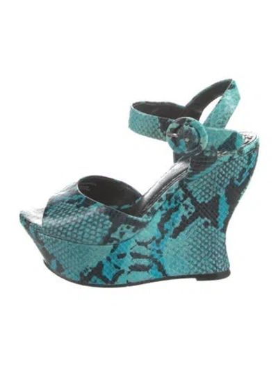Pre-owned Alice + Olivia Leather Animal Print Pumps In Black/blue