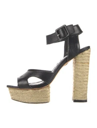 Pre-owned Alice And Olivia Leather Animal Print Sandals In Black