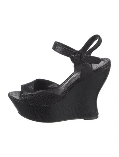 Pre-owned Alice And Olivia Leather Animal Print Sandals In Black