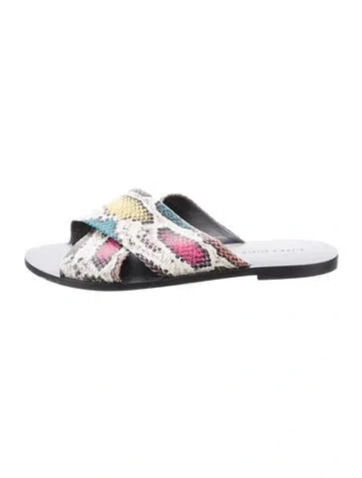 Pre-owned Alice And Olivia Leather Animal Print Slides In Neutrals
