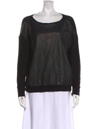 Pre-owned Alice And Olivia Leather Bateau Neckline Sweatshirt In Black
