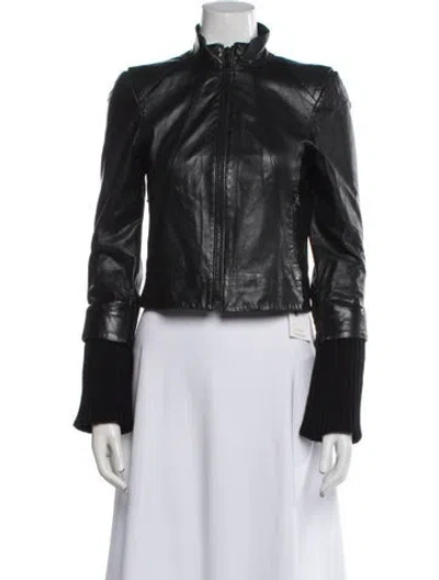 Pre-owned Alice And Olivia Leather Biker Jacket In Black
