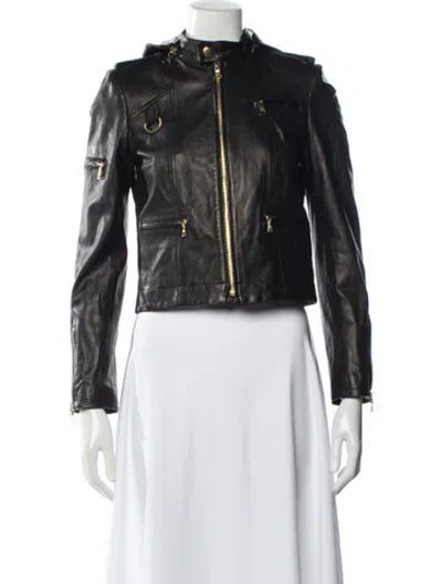 Pre-owned Alice And Olivia Leather Biker Jacket In Black