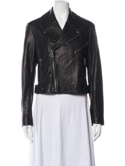 Pre-owned Alice And Olivia Leather Biker Jacket In Black
