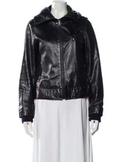Pre-owned Alice And Olivia Leather Biker Jacket In Blue